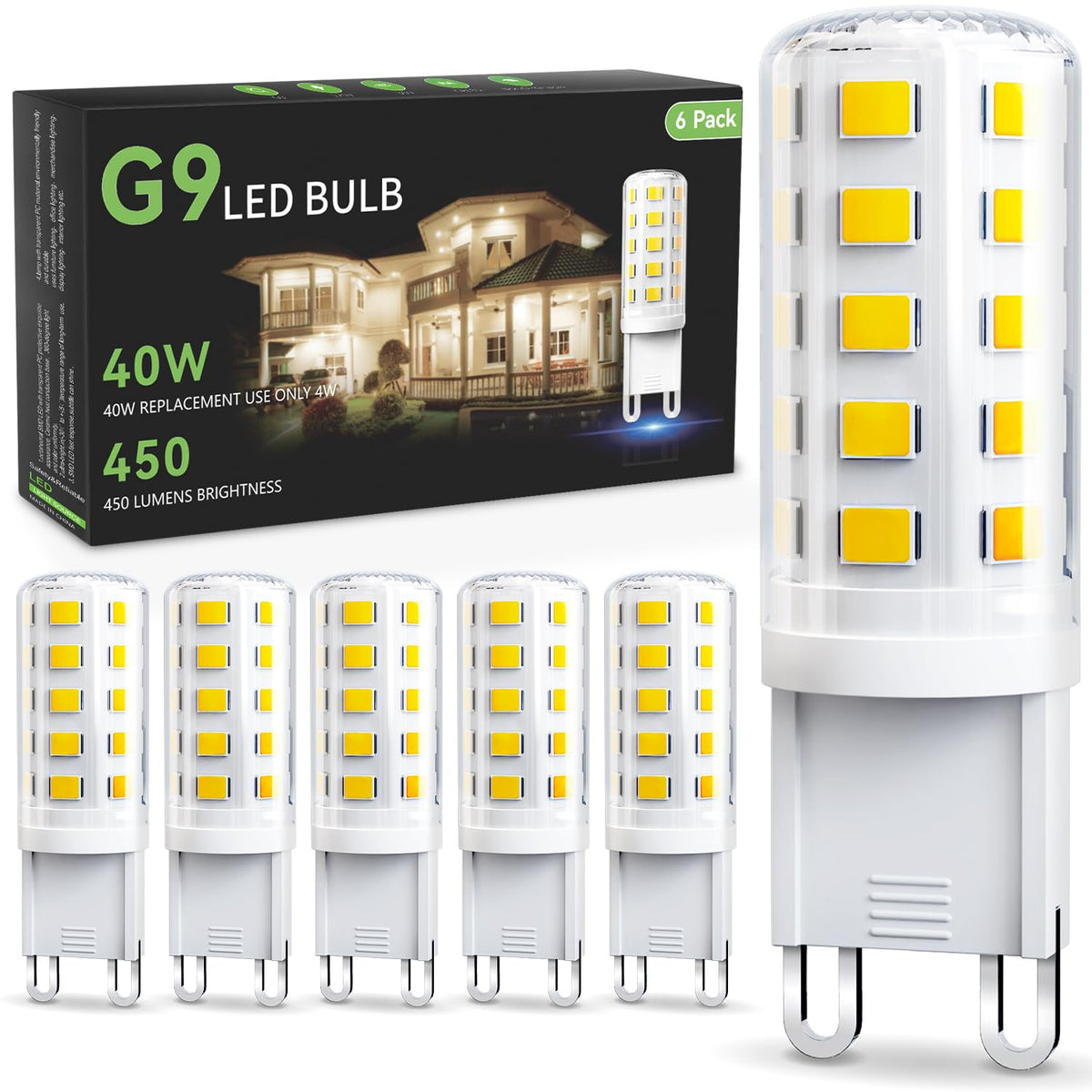 G9 LED Bulb 4W, 6000K Daylight 6 Pack, 40 Watt Eq, G9 Base, 120V