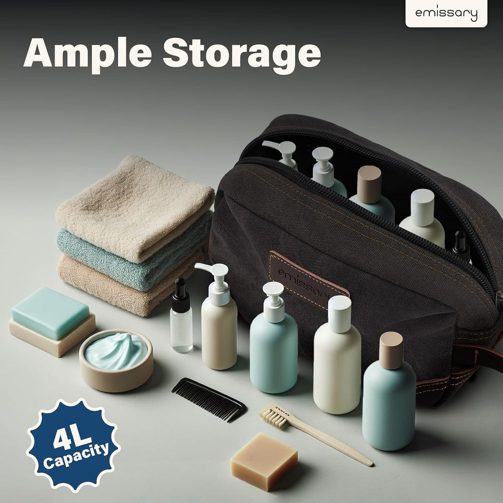 Men's Toiletry Bag, Leather and Canvas Travel Toiletry Bag, Dopp Kit for Men, Travel Bathroom Bag Men's Shaving Kit