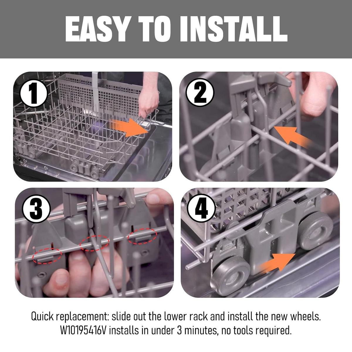 W10195416V W10195416 Dishwasher Wheels Lower Rack (Pack of 4)