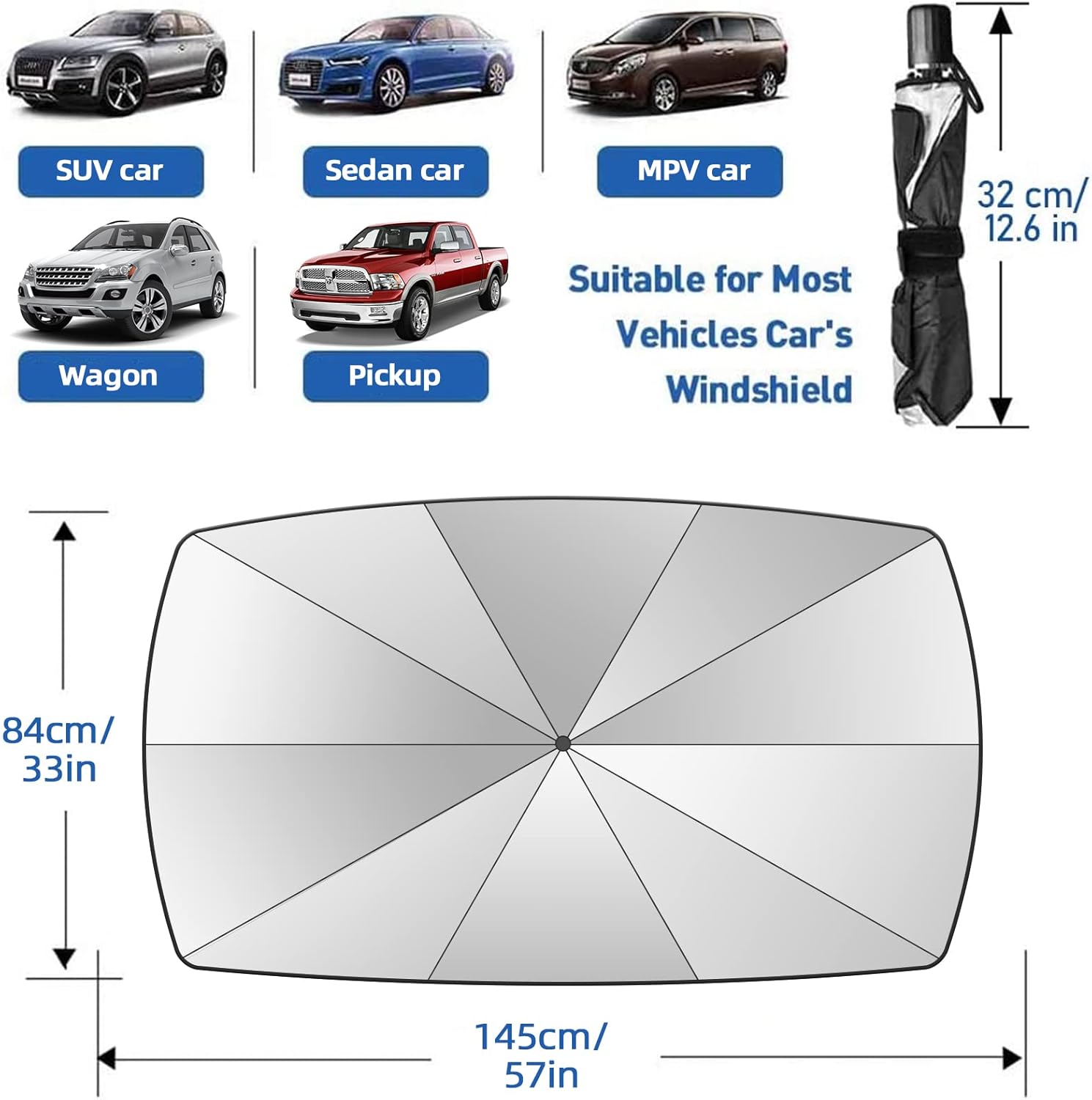 2026 Windshield Sun Shade Umbrella, Foldable Car Umbrella Sunshade with UV Block Car Front Window (Heat Insulation