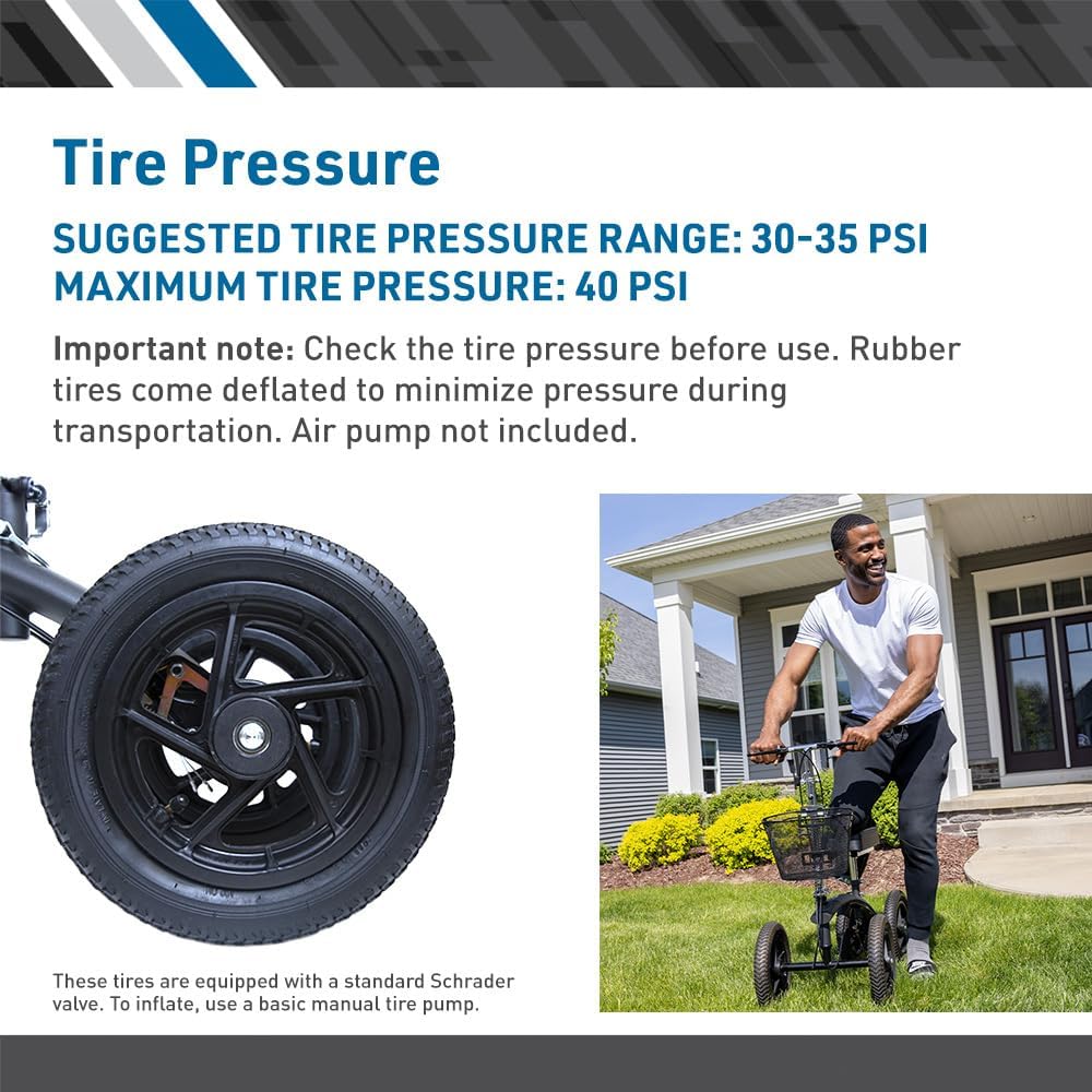 All-Terrain Knee Walker, Steerable for Foot Injuries - Heavy-Duty, Adjustable Scooter with Dual Brakes & Metal Basket