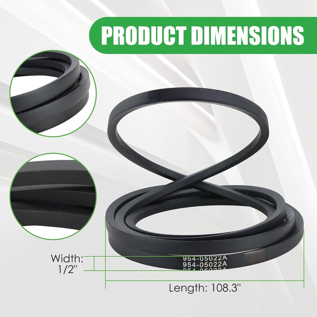954-05022A Mower Deck Belt Fit for Cub Cadet XT1 & XT2 Enduro Series LT46, LT46 KH, LX46, LX46 KW, Craftsman T2800, T3100, T8200, T225, T240 with 46'' Deck Replace# 754-05022A (1/2'' x 108.3'')