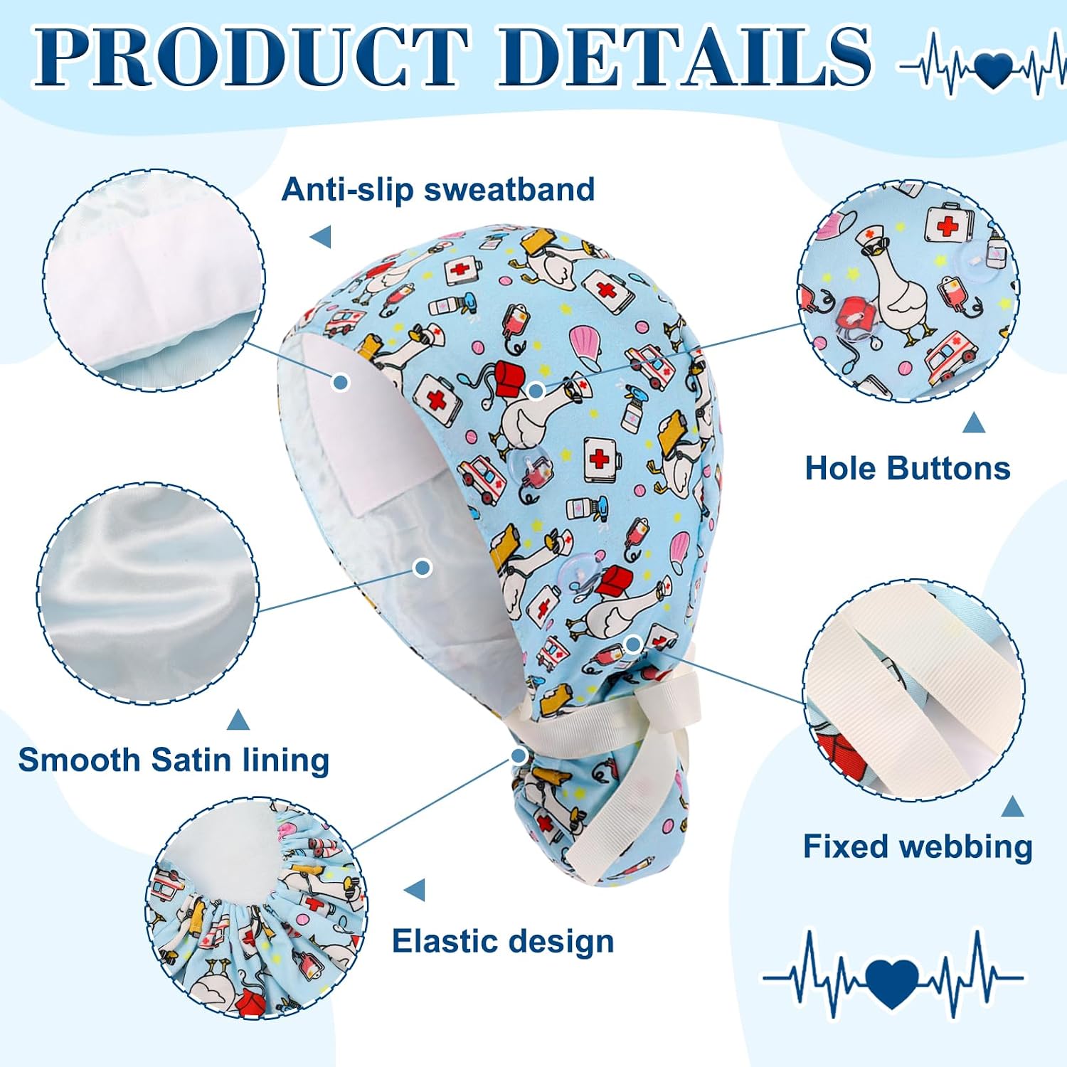 2 Pcs Scrub Cap for Women Nurse Hat with Badge Reel