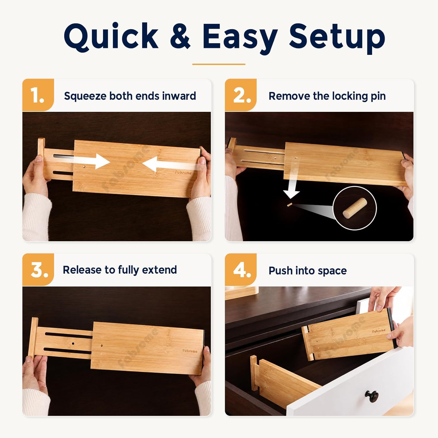Dresser Drawer Organizers 6 Pack, 4.65'' High Adjustable from 12.5-17‘’ Bamboo Drawer Dividers for Clothing Baby