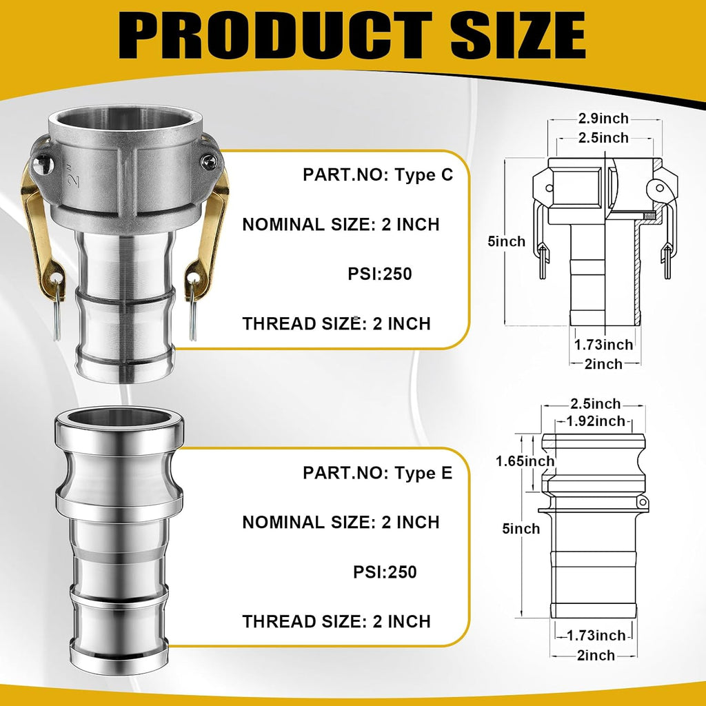 2 Set 2 Inch Camlock Fittings Type C&E