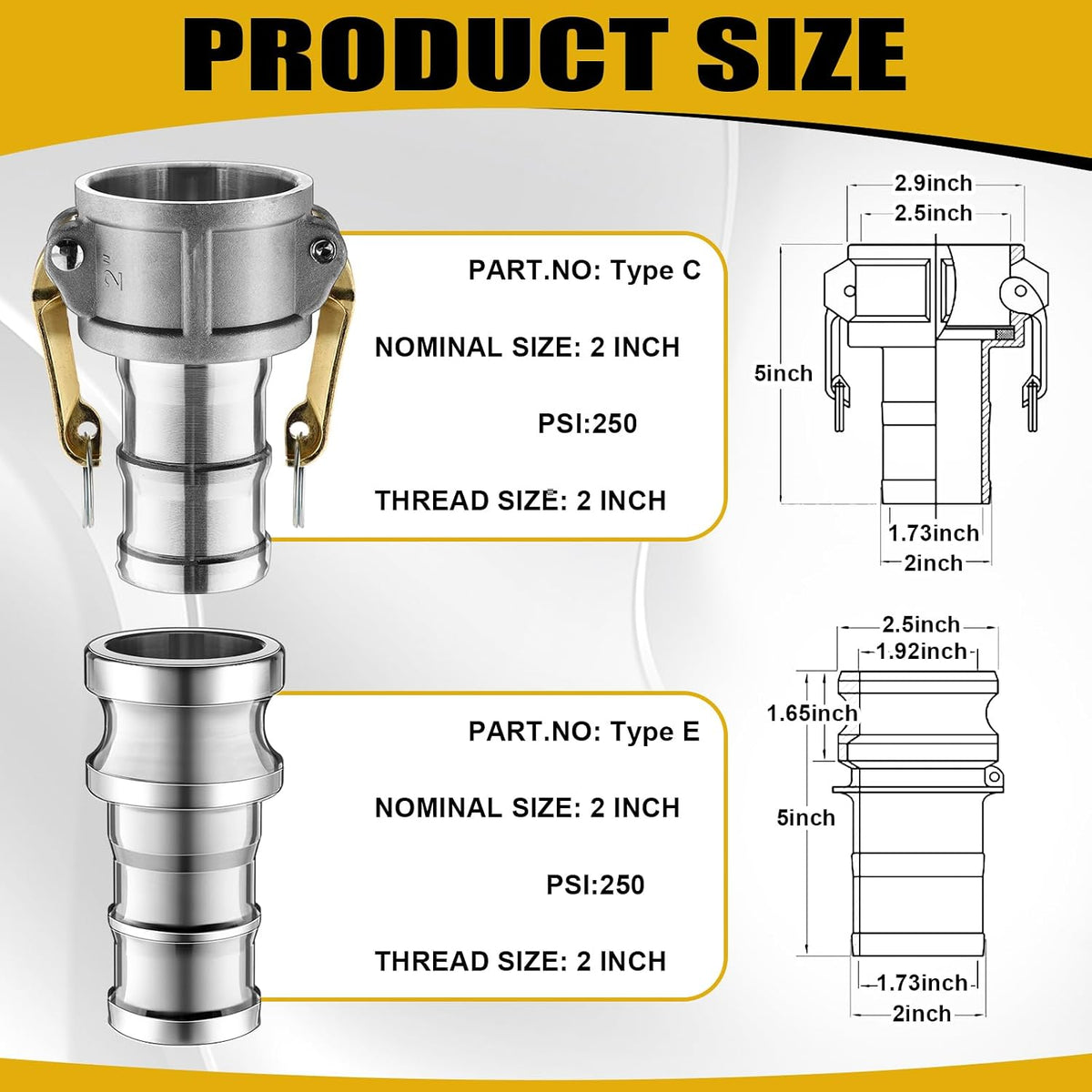 2 Set 2 Inch Camlock Fittings Type C&E