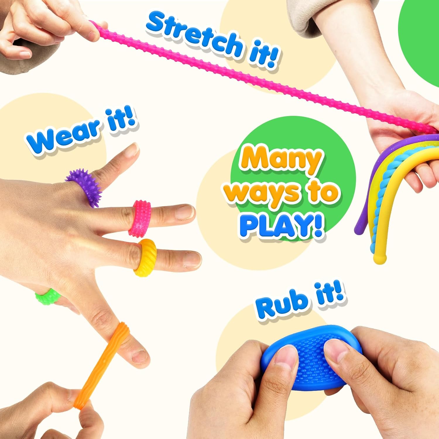 Fidget Sensory Toys for Kids: 26 Pack Quiet Squishy Fidgets for Classroom Students Prizes- Textured Soft Fidget Rings