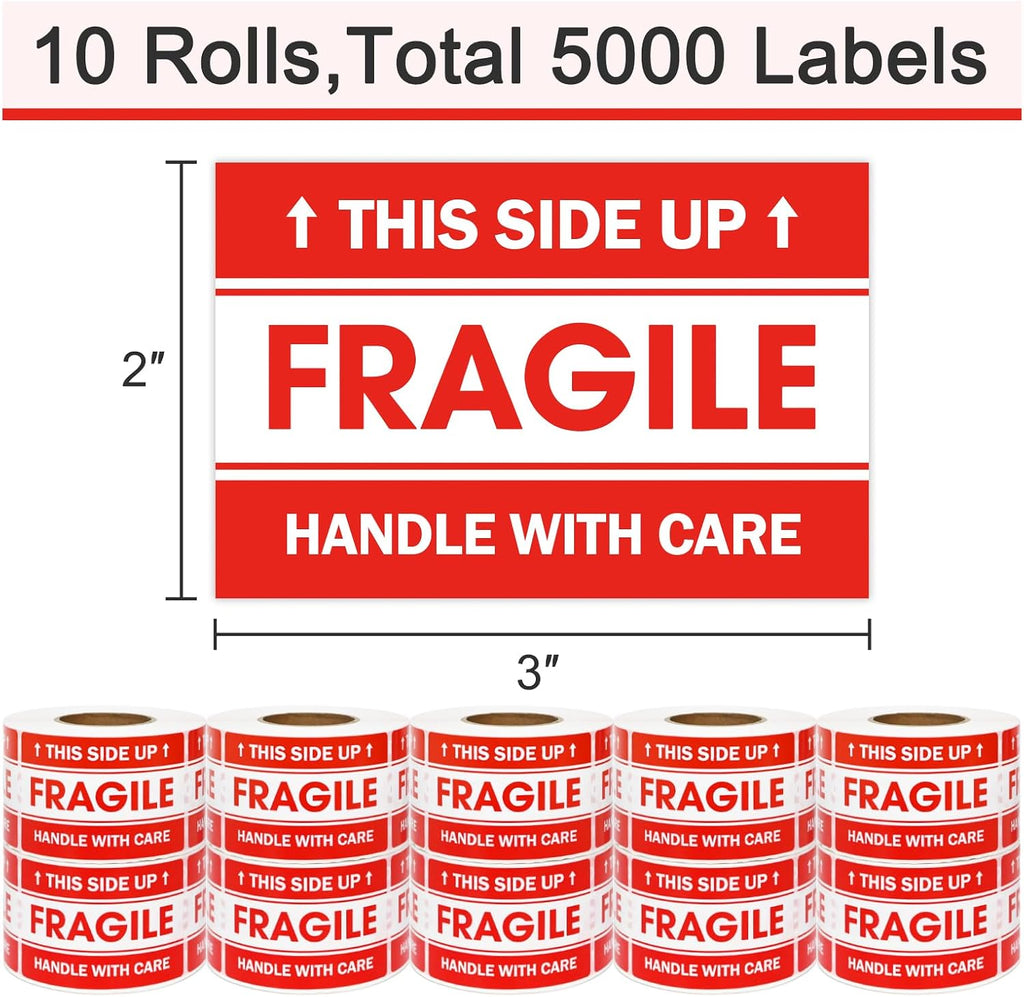 5000 Fragile Stickers 2"x3" for Shipping and Moving