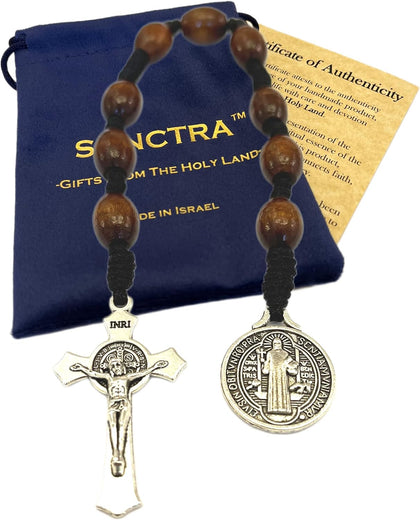 Pocket Rosary, Handmade and Blessed in the Holy Land, Prayer Beads with Saints Medal and Cross/Crucifix, Gift Pouch