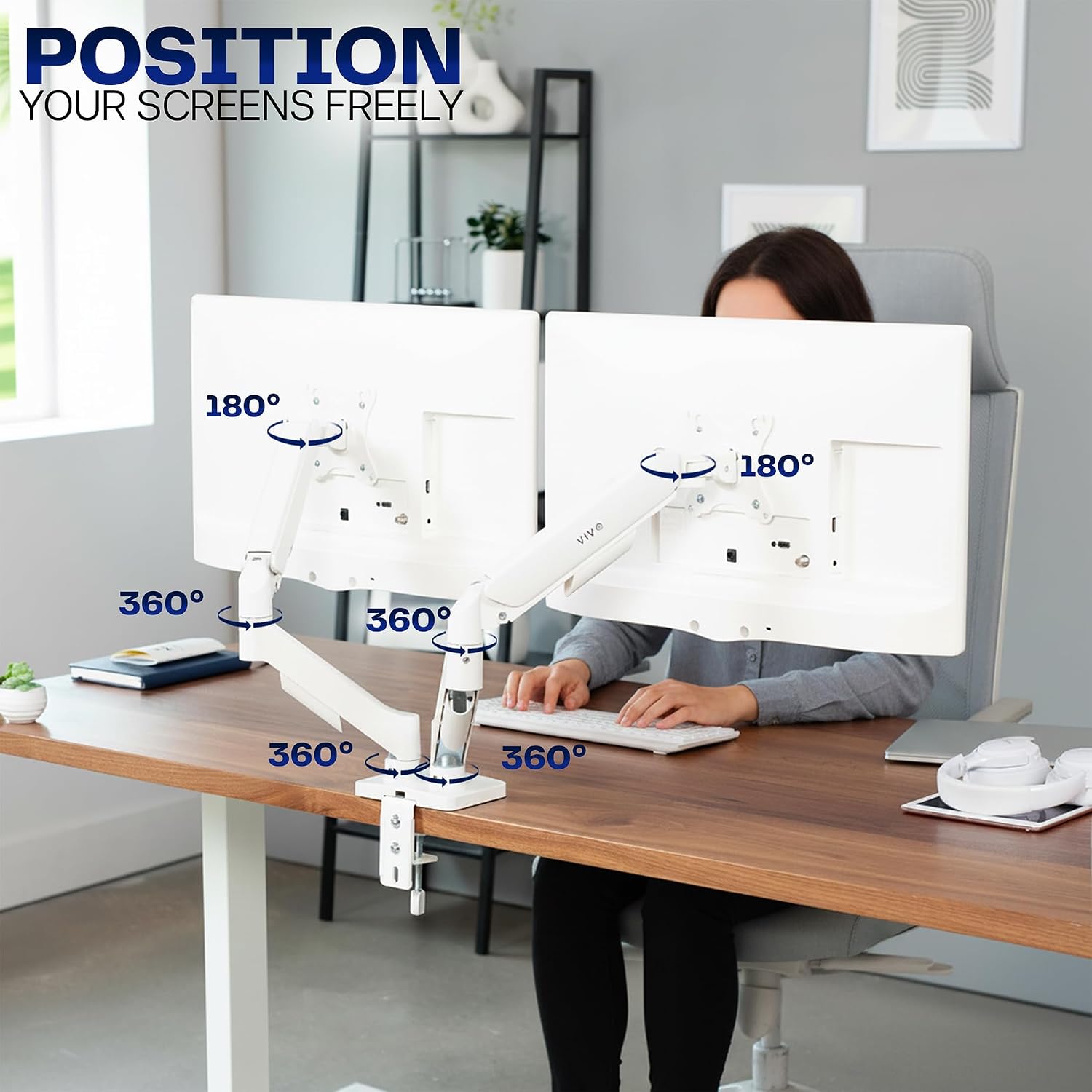 Dual Monitor Stand, Fully Adjustable Arms for 17 to 32 inch Screens, Mechanical Articulating Desk Mount, Gaming and