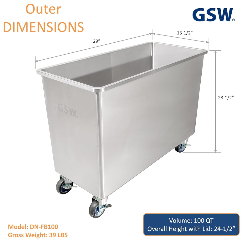 DN-FB100 Commercial Stainless Steel Flour Bin with 2 Sliding Lids Storage Container (100 QT)