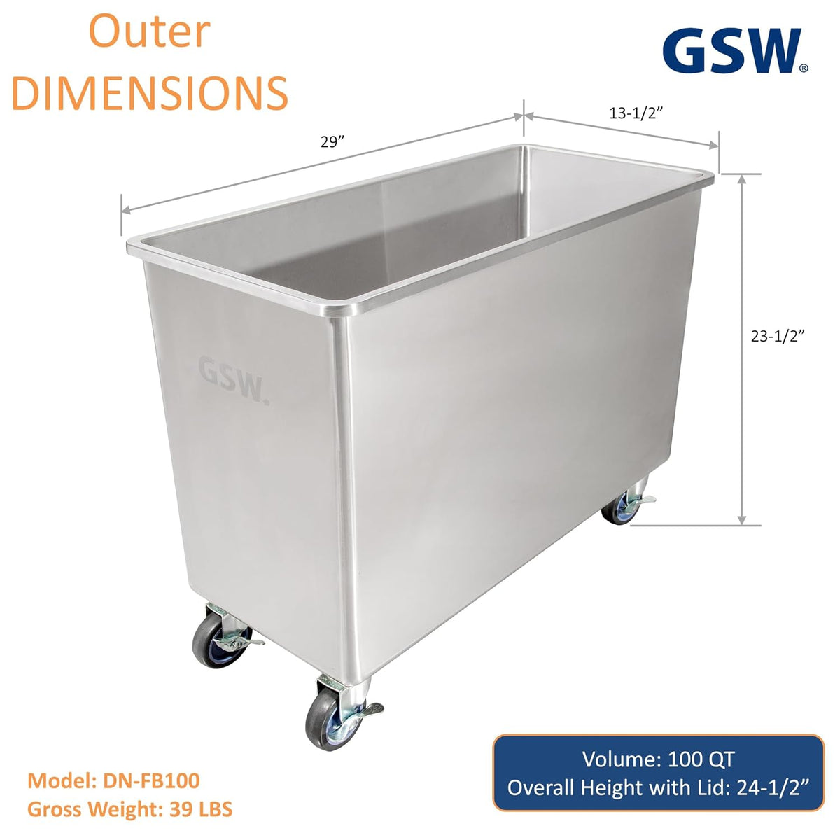 DN-FB100 Commercial Stainless Steel Flour Bin with 2 Sliding Lids Storage Container (100 QT)