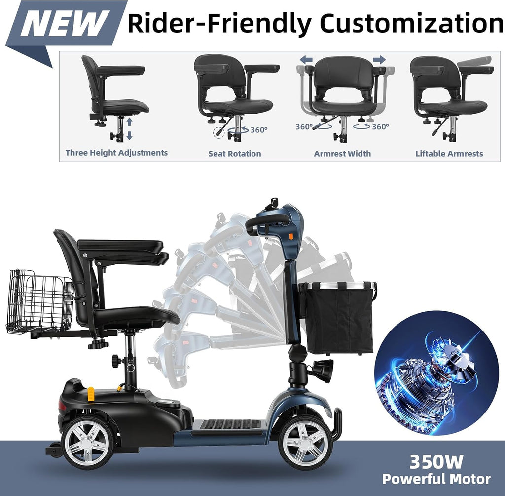 20 Miles 4 Wheels Mobility Scooter for Seniors/Adults Up to 300LBS,350W Electric Wheelchair Detachable Lithium