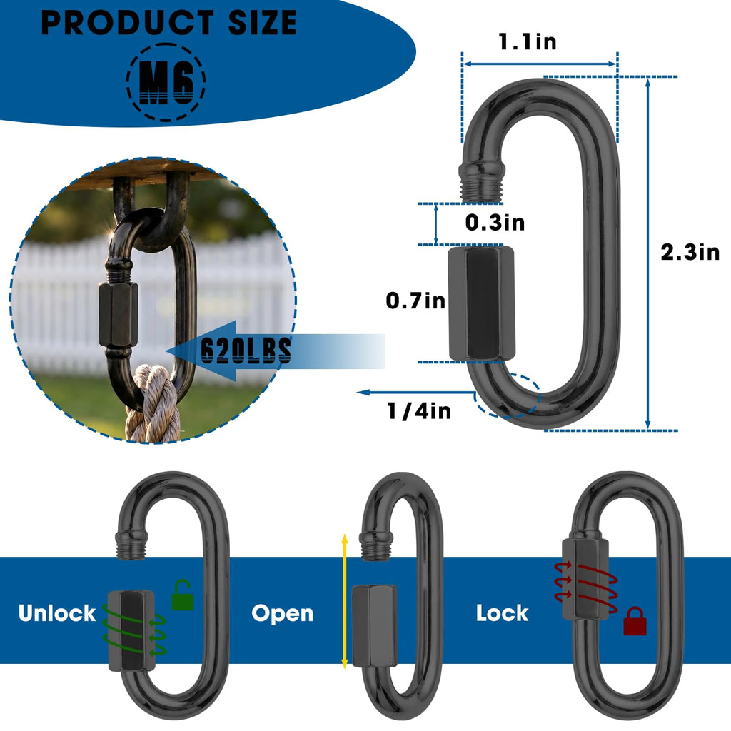 50Pcs Quick Links 1/4” Chain Link Connectors Heavy Duty Carabiner Clips