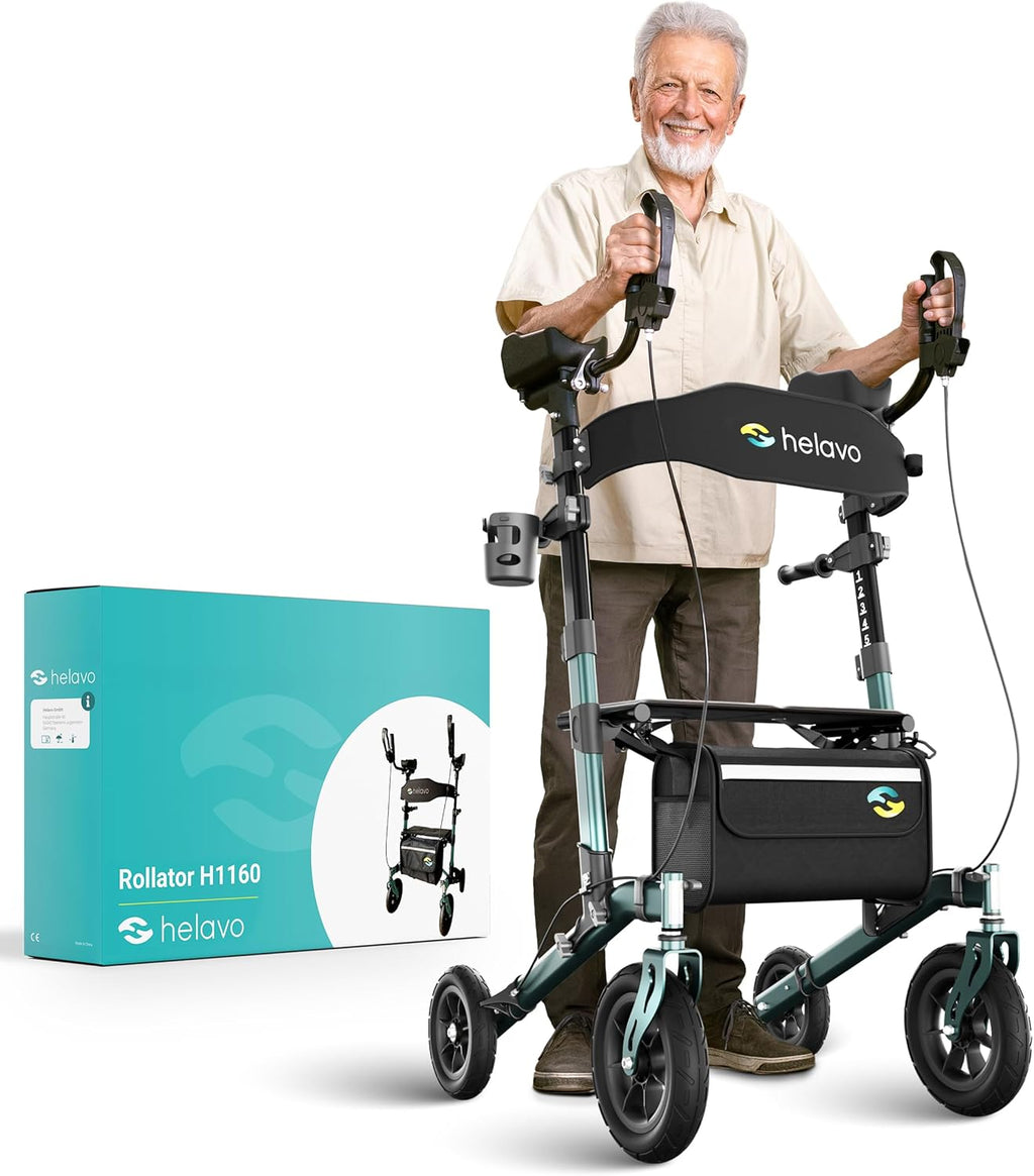 All Terrain Upright Walker with Flat-Free Solid Rubber Tires - Outdoor Stand Up Walker for Seniors - Tall Standing