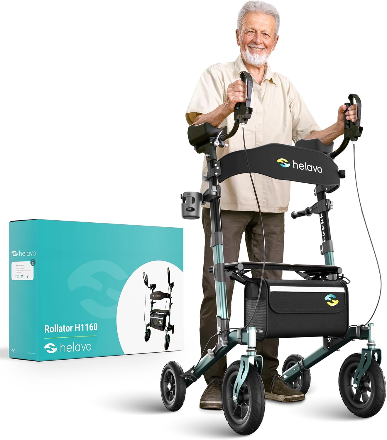 All Terrain Upright Walker with Flat-Free Solid Rubber Tires - Outdoor Stand Up Walker for Seniors - Tall Standing