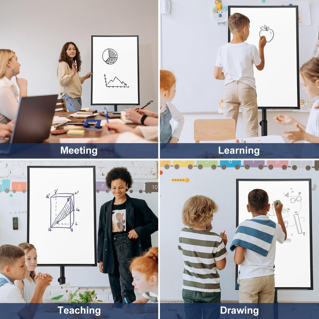 Mobile Whiteboard Standing - 36 X 24 Inches Magnetic Rolling White Board, Height Adjustable Dry Erase Board on Wheels