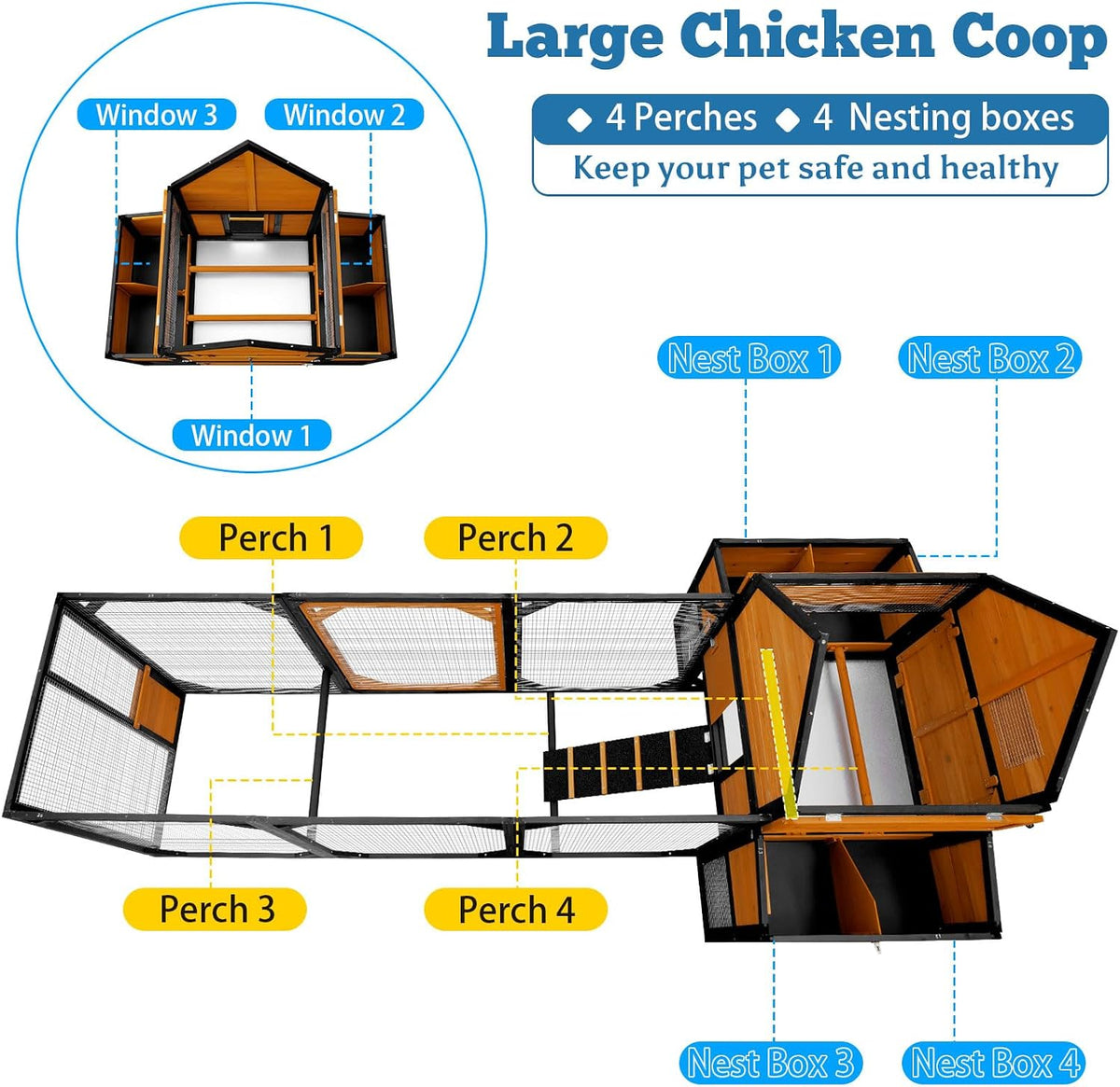 120" Large Chicken Coop with Run for 6-10 Chickens Poultry Cage