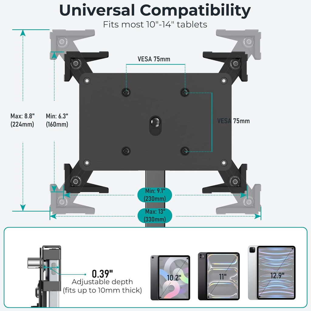 Anti-Theft iPad Kiosk Stand, Adjustable Tablet Floor Stand for POS Checkout | Security Display Mount for Business