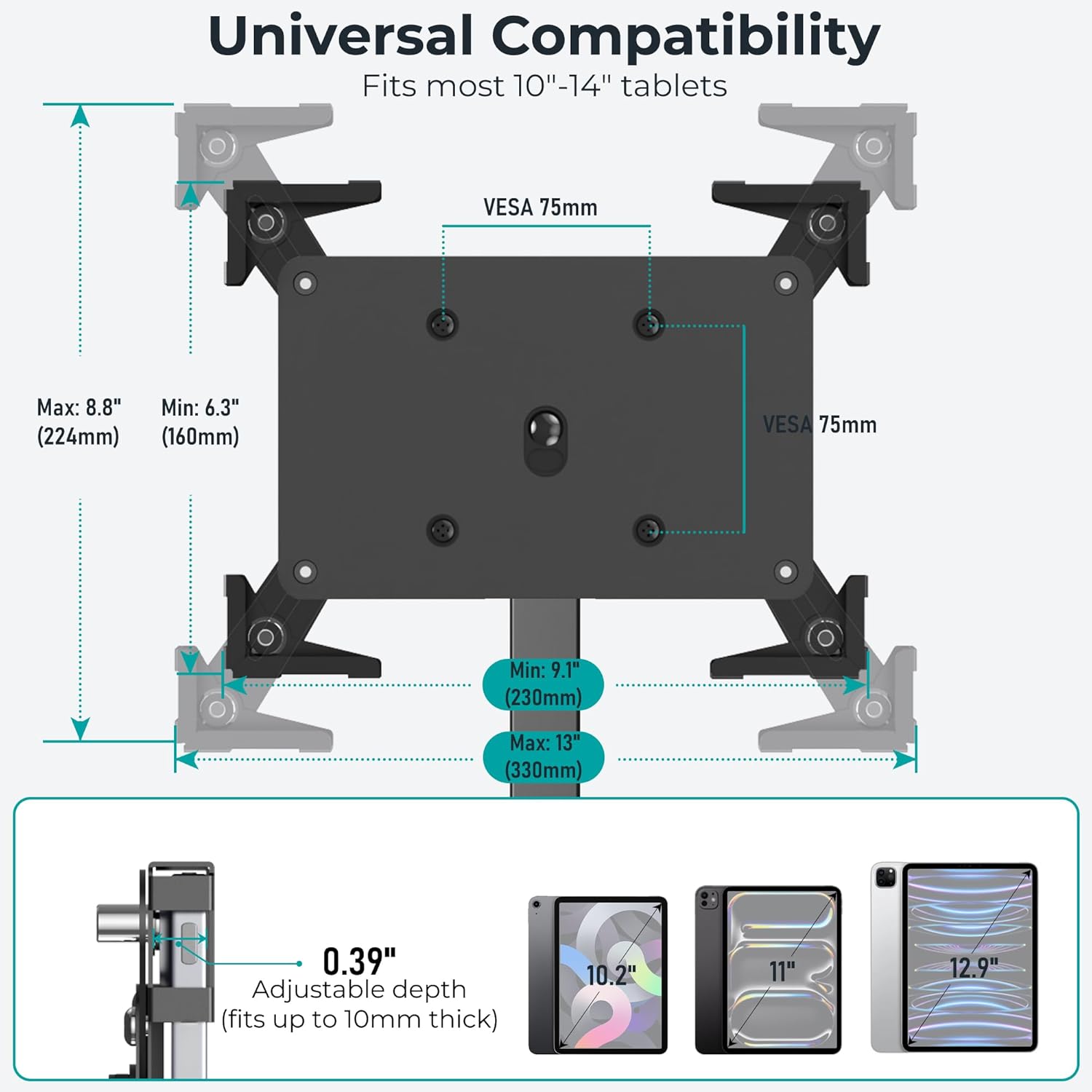 Anti-Theft iPad Kiosk Stand, Adjustable Tablet Floor Stand for POS Checkout | Security Display Mount for Business