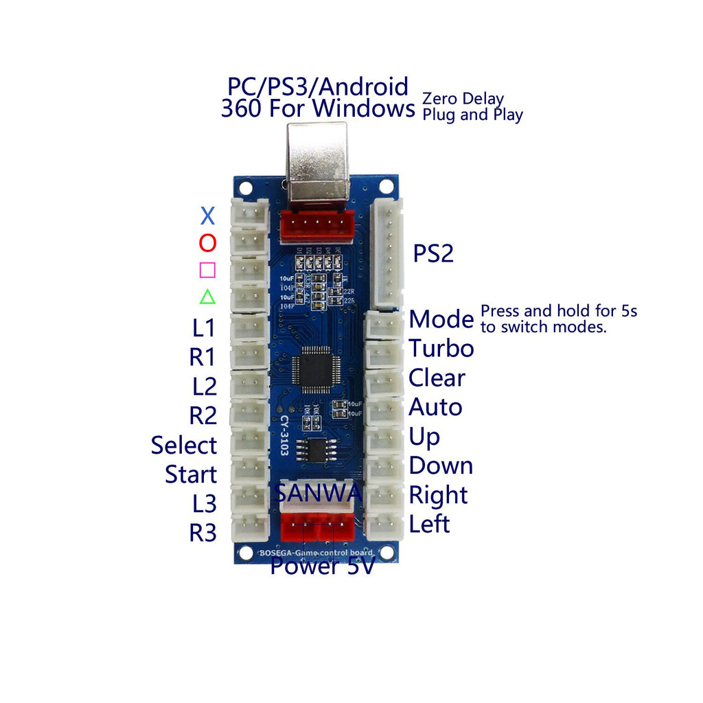 Arcade Game Stick DIY Kit Buttons with Logo 8 Way Joystick USB Encoder Cable Controller for PC PS3 PS2 MAME Raspberry