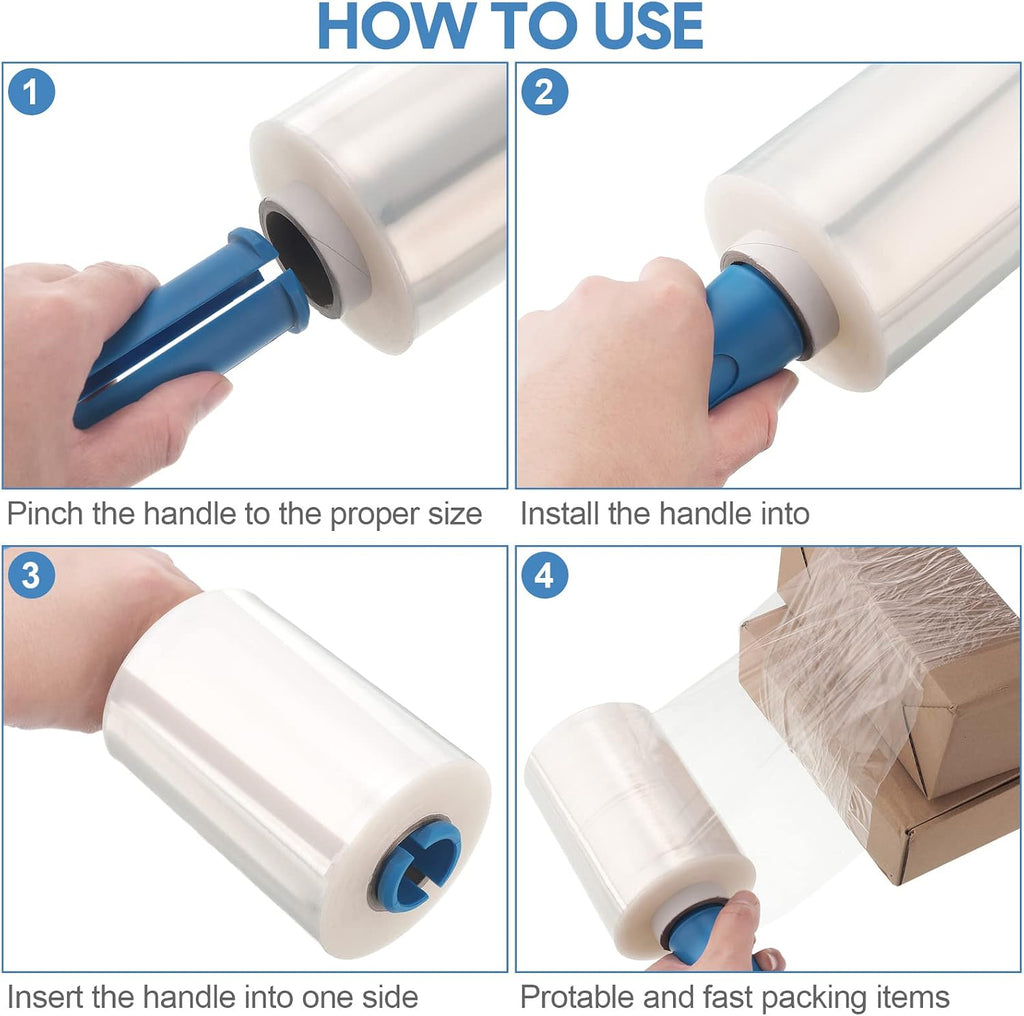 3 Pcs Mini Stretch Film Industrial Shrink Wrap Roll Plastic Film for Moving 2 Handles 5" x 1000 ft Pallet Wrap