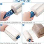 3 Pcs Mini Stretch Film Industrial Shrink Wrap Roll Plastic Film for Moving 2 Handles 5" x 1000 ft Pallet Wrap