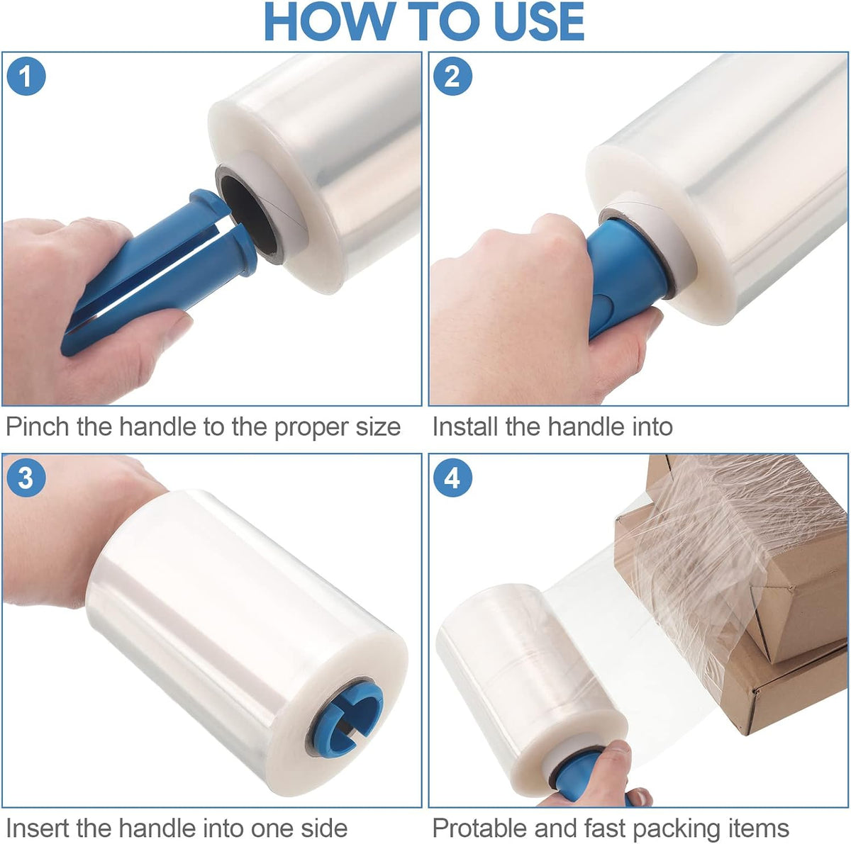 3 Pcs Mini Stretch Film Industrial Shrink Wrap Roll Plastic Film for Moving 2 Handles 5" x 1000 ft Pallet Wrap