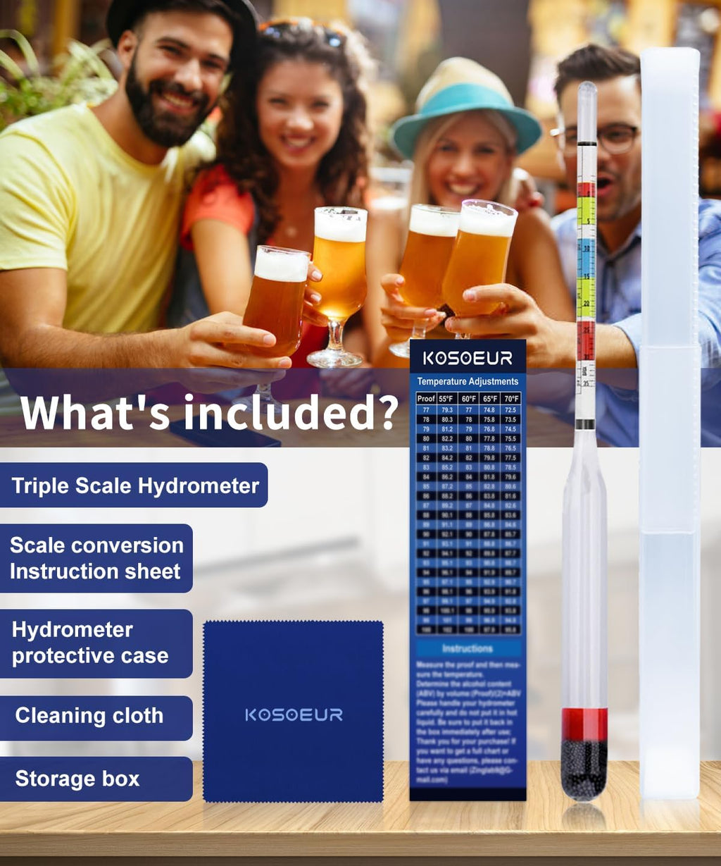 Triple Scale Hydrometer, Alcohol Hydrometer for Wine, Mead, Kombucha & Beer, Mead Making Kit, (ABV Tester, Brix