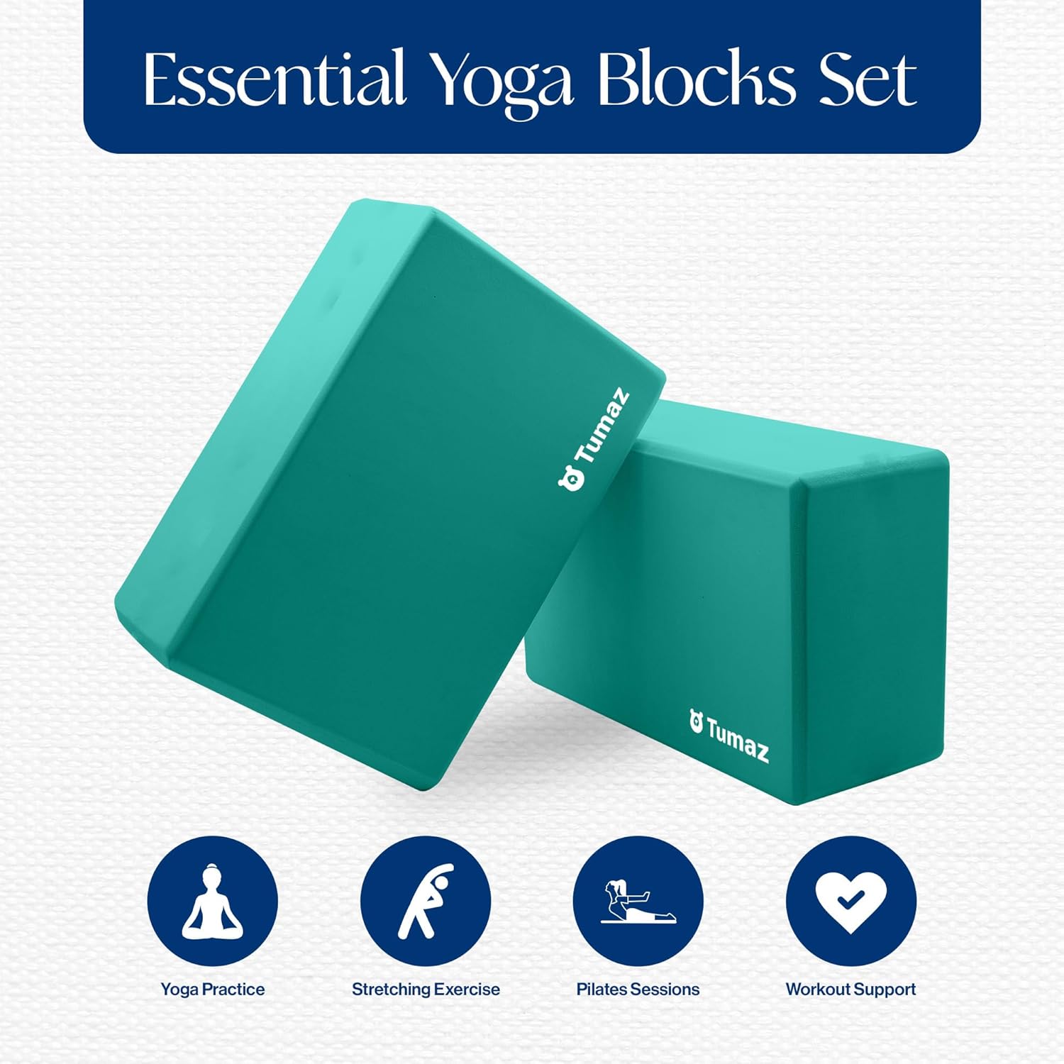 Non-Slip Yoga Blocks 2-Pack - High Density/Lightweight EVA Foam & Natural Cork for Stability, Premium Set with E-Book