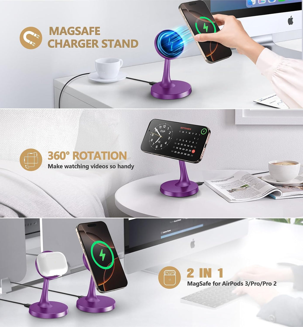 Magnetic Wireless Charger iPhone Stand, 15W Fast Mag-Safe Charger iPhone 17/17 Air/17 Pro/17 Pro Max 16/15/14/13/12