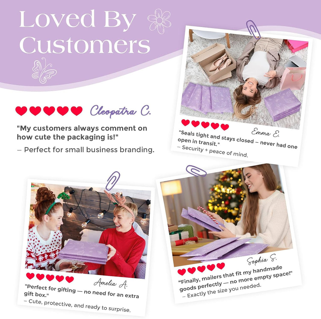 Cute Design Bubble Mailers 8.5x12 Inch 40 Pack Purple Butterfly