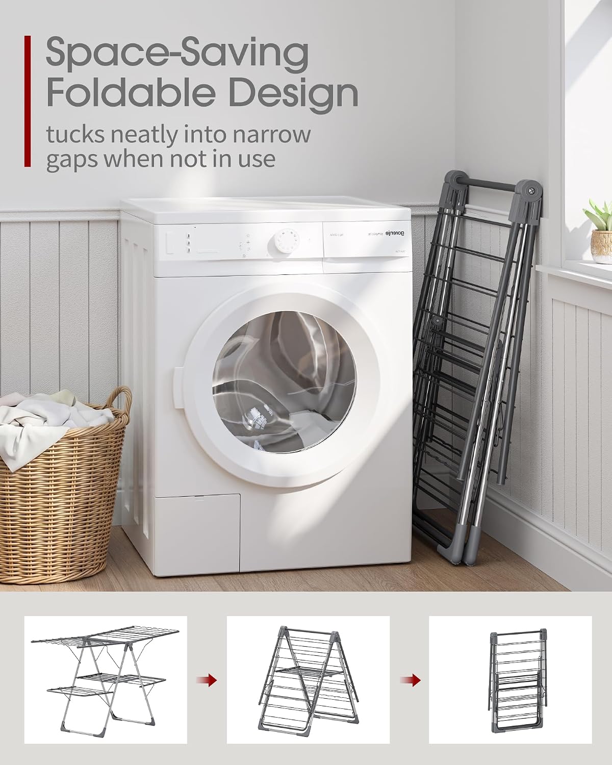 Clothes Drying Rack, Foldable 2-Level with 55.5" Adjustable Wings | Laundry Room, Bedroom, Indoor & Outdoor Use
