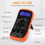Digital Multimeter Voltmeter Battery Voltage Multi Tester Continuity Ohm Volt Amp DC AC Current Resistance Diodes 2000 Counts Electrical Test Meter with Leads Backlight LCD Display