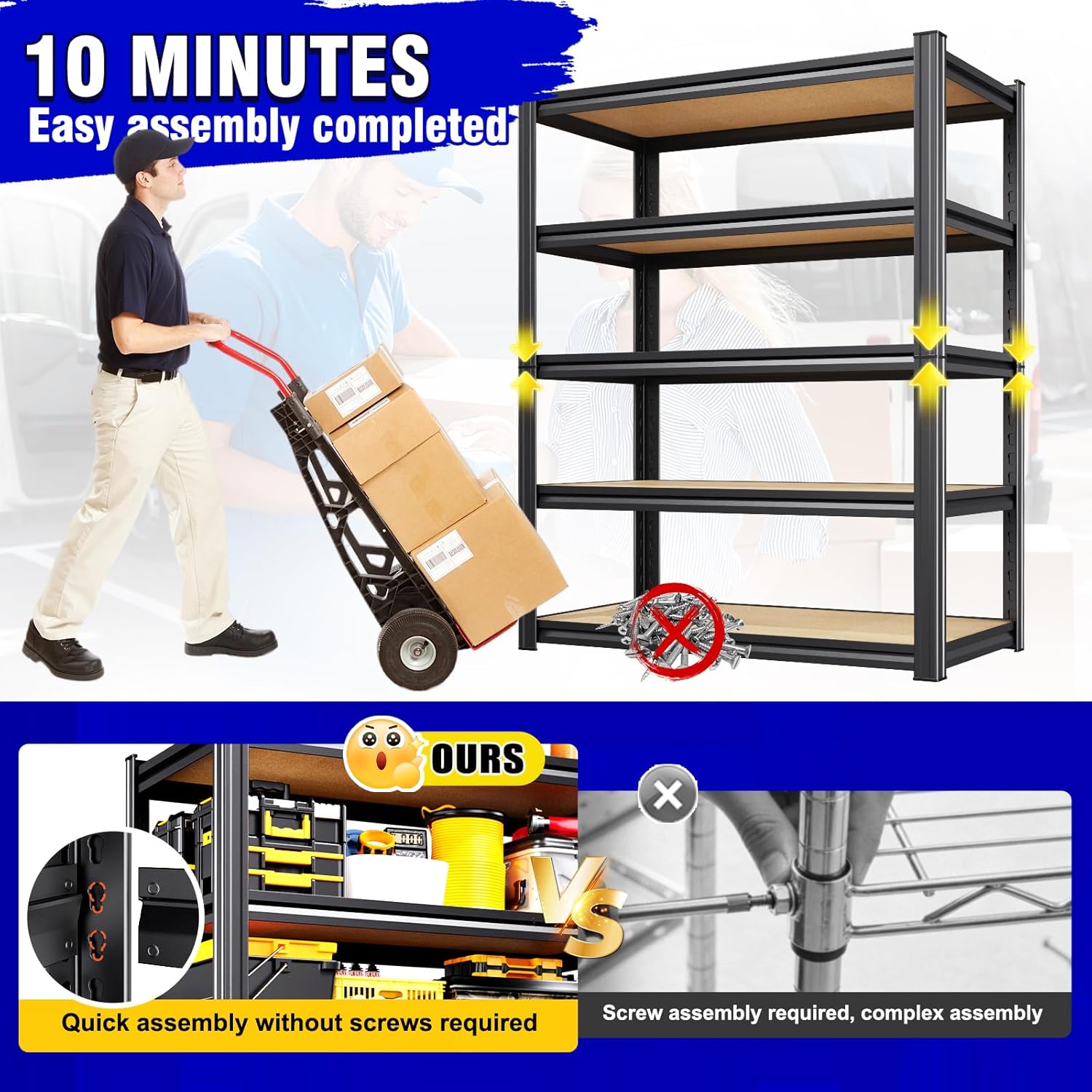 71"H Garage Shelving-5 Tier Garage Storage Shelves,Adjustable Heavy Duty Metal Shelving Unit and Storage Large