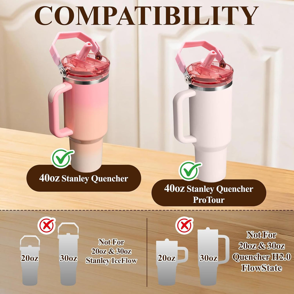 Flip Straw Lid with Handle for 40oz Stanley Cup Premium Leakproof Detachable Replacement Lid Accessories, Perfect Fit