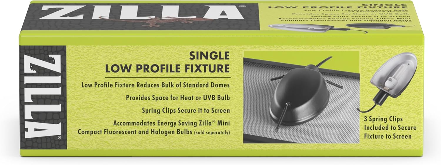 Low Profile Reptile Terrarium Fixtures Single,Black | Reptile heat lamp fixture with spring clips, one socket for