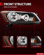 Headlight Assembly for 2008-2012 Honda Accord Sedan 4-Door