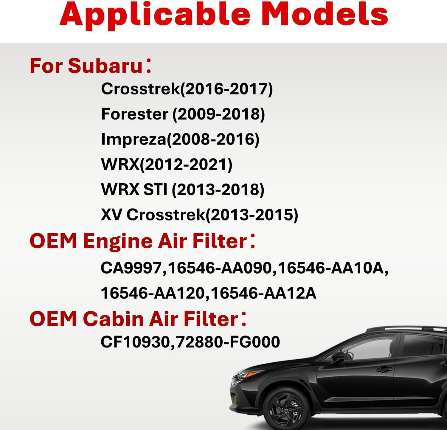 Engine Air Filter&Cabin Air Filter Combo Fits Subaru Forester 2009-2018,Crosstrek/XV Crosstrek 2013-2017,Impreza