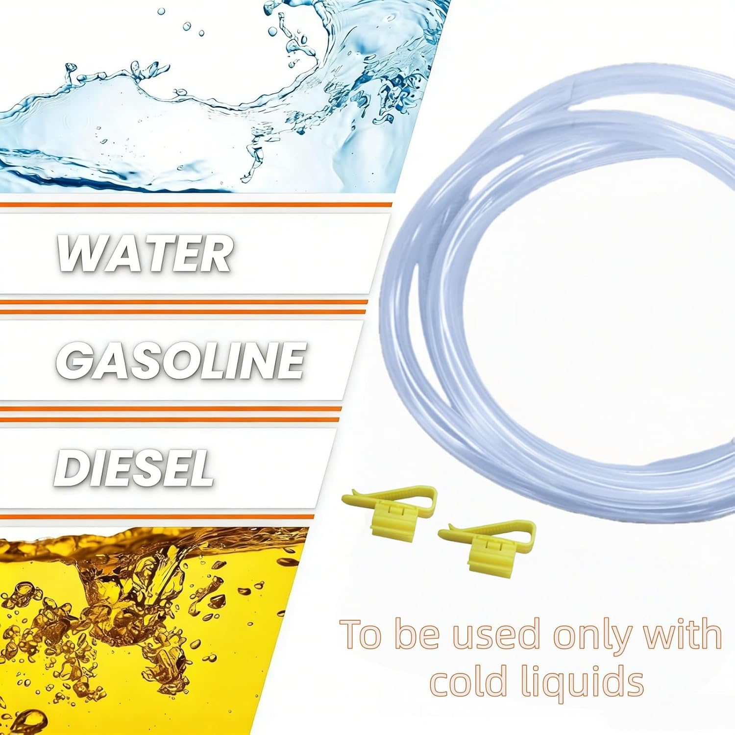 Fuel Transfer Pump, Portable Hand Fuel Siphon Pump | 10 Ft PVC siphon hose for Gasoline，Gasoline Transfer Pump with