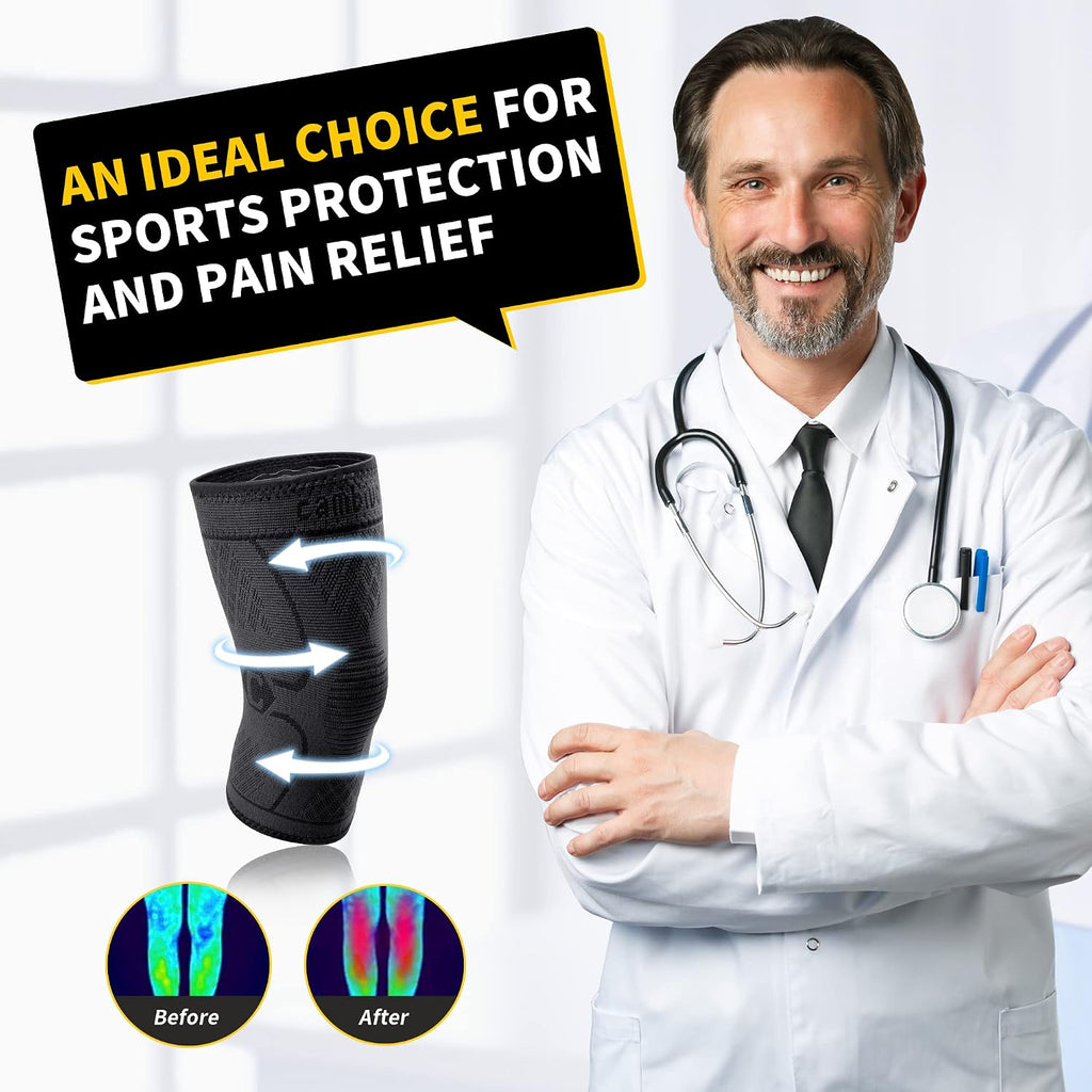 2 Pack Knee Brace, Knee Compression Sleeve Support for Men and Women, Knee Pads for Running, Hiking, Meniscus Tear