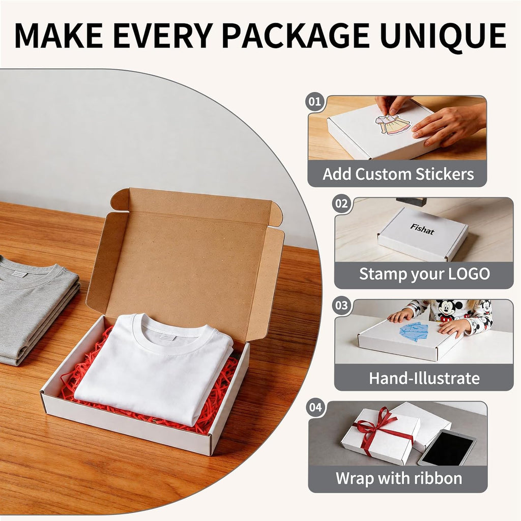 12" x 9" x 2" White Corrugated Cardboard Shipping Boxes Set of 5