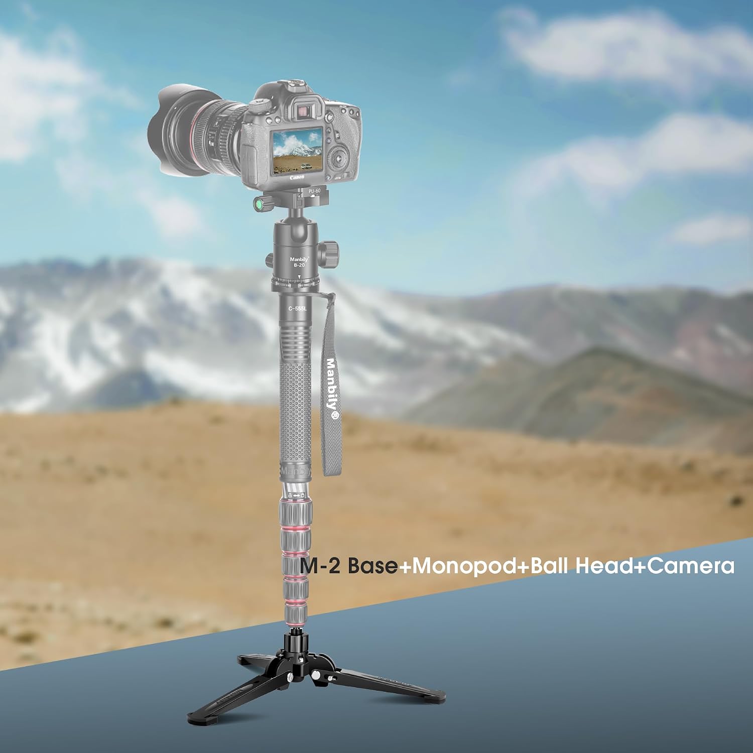 Mini Tripod Base for Monopods, 3/8" Screw Desktop Stand with Three Feet, Monopod Support, Travel for Ball Head
