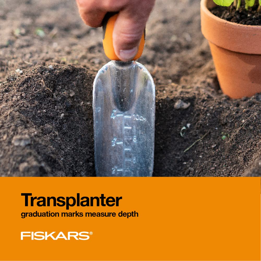 Fiskars 3-in-1 Garden Tool Set, Polished Cast-Aluminum Heads for Rust Resistance, Heavy-Duty Trowel, Transplanter &