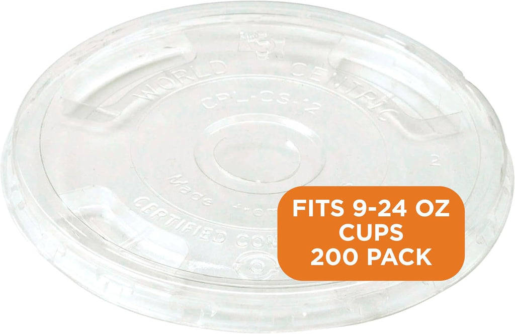 Compostable Cup Lids, Fits 9-24 Oz Cold Cups, Pack of 200