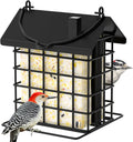 All-Metal Double Suet Bird Feeder for Outdoors Hanging, Black Roof