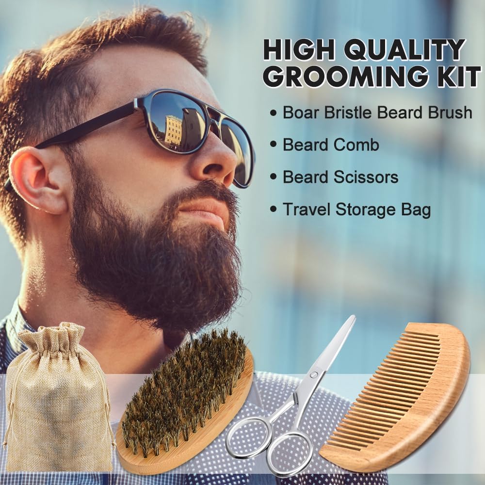 Beard Kit Gifts for Men, 3 Natural Beard Oil, Gently Soothes Itch & Dryness | Complete Beard Care & Grooming Kit with