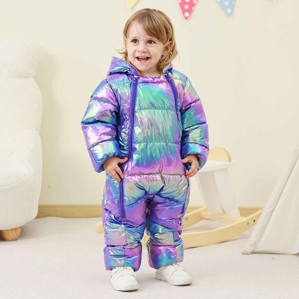 Baby Double Zipper Footed Hooded Fleece Lined Snowsuit 3-24M | Toddler Winter Clothes Infant Girls Boys Padded Puffer