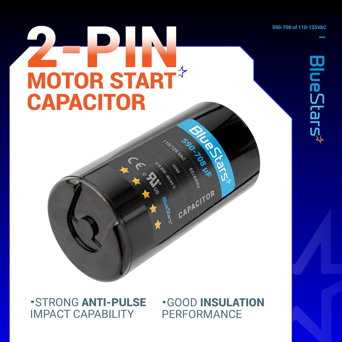 BlueStars 590-708 uF MFD 110-125 VAC Motor Start Capacitor Single Phase