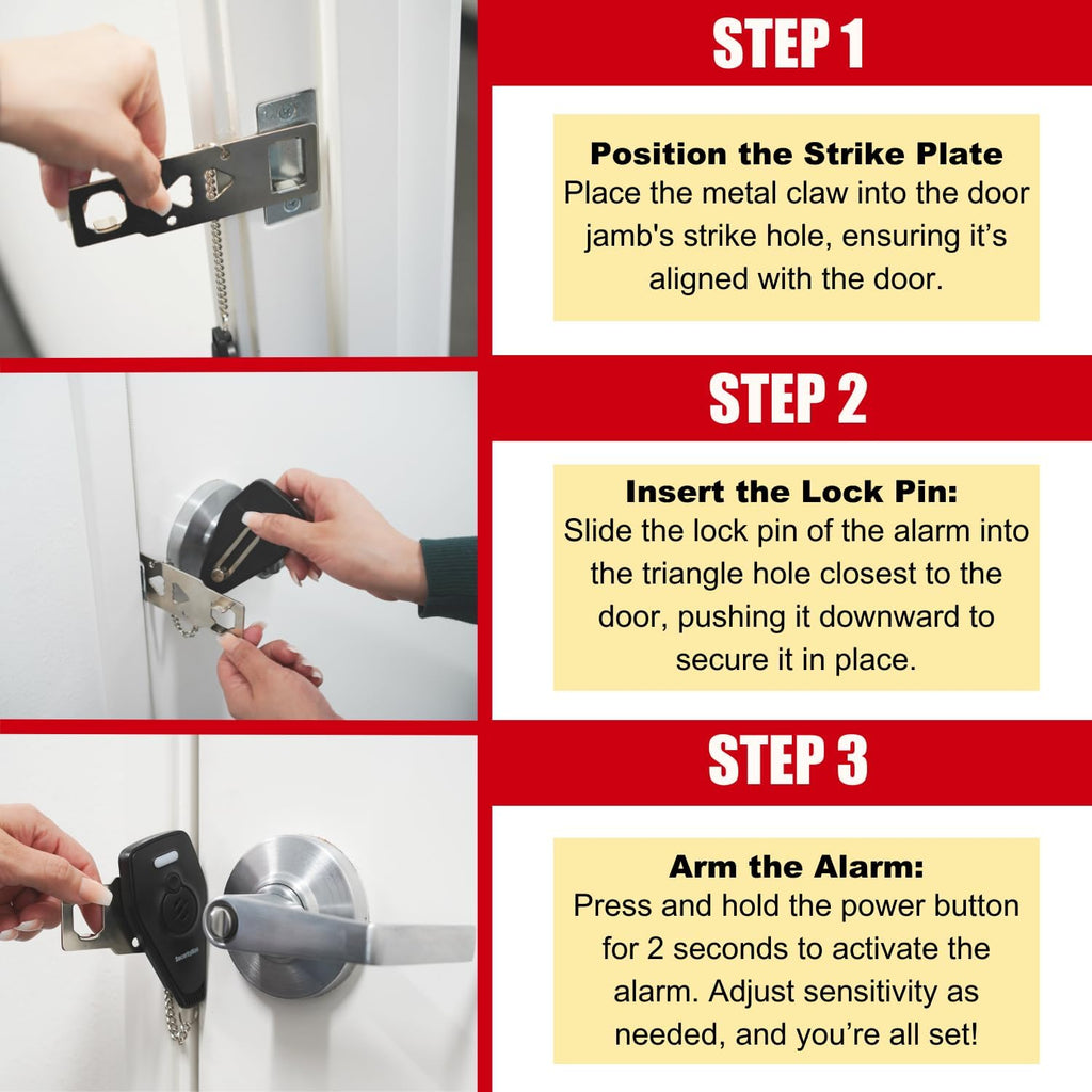 Portable Door Lock with Alarm | Hotel Door Locks for Travelers Security | Loud 130dB Door Security Device for Hotel